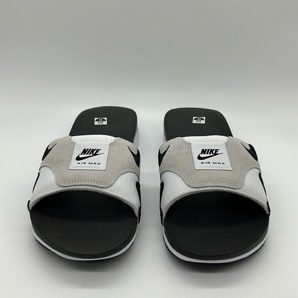 New Men’s Nike Air Max 1 Slides Black White Grey Slippers DH0295-102 NWOB - Picture 2 of 4